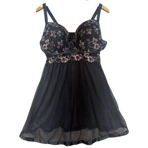 Daisy Fuentes Women's Nylon Babydoll Lingerie Lightweight Size 2X Black Floral